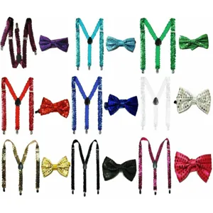 Sequins Suspenders and Bow Tie Set Colorful Glitter Party St. Patrick's Day Dress Up