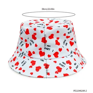 Chapeau bob blanc avec coeurs rouges et imprime d'amour, chapeau de soleil ete 58cm