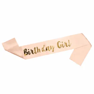 Pink satin Birthday Girl sash for women birthday party celebration and festive decoration supplies.