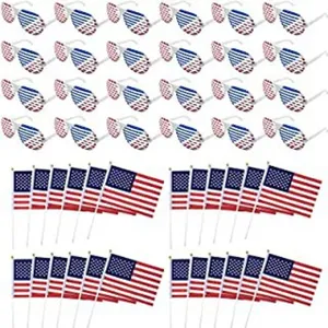 American flag party set with novelty shutter glasses and handheld flags for celebration.
