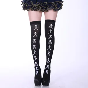 Halloween cosplay pirate skull over the knee long stockings black socks for daily wear