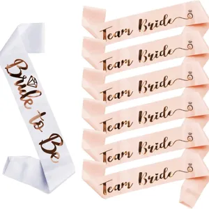 Conjunto de bandas despedida soltera team bride blanco y champán satén tirantes 7pz