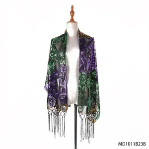 Carnival sequin cape with fringe, elegant masquerade party costume shawl for women performance.