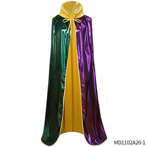 Carnival Costume Cape Metallic Green Purple Gold Hooded Cloak for Masquerade Party Show