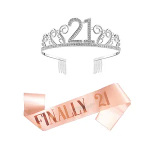 21st birthday tiara crown and rose gold sash set, perfect party decoration accessories.