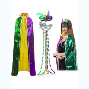 Adult Carnival Masquerade Cloak Shiny Sequin Stage Performance Party Long Cape Hooded Costume