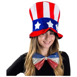 Set kapelo cilindro Theio Sam kai papigion me pailetes gia giorti amerikanikis anexartisias.