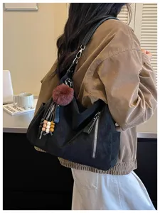 Bolso de hombro tipo tote retro en color liso de gran capacidad de estilo coreano.