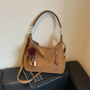 Bolso de hombro retro de gran capacidad en color solido, ideal para el trabajo y uso diario.