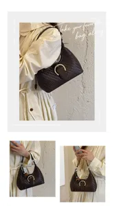 Damen braune geflochtene unterarm schultertasche schicke hobo handtasche herbst freizeittasche