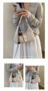 Französische gewebte Damen Achseltasche Retro Schultertasche lässige Handtasche mit Schnalle