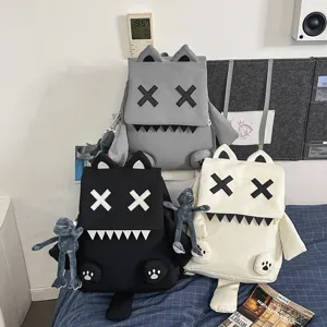Cute cartoon plush backpack with unique XX eyes design, stylish school bag for students and travel.