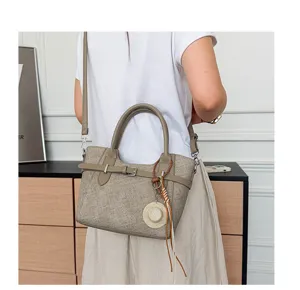 Women retro crossbody handbag stylish commuter shoulder bag with chic belt decor