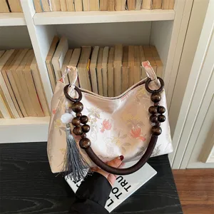 New Chinese Style Guofeng Canvas Shoulder Underarm Bag Women Large Capacity Commuter Handbag Jacquard Floral Bag