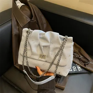 Sac Bandouliere Mode Femme Sac Cabas Cuir PU Plisse Imprime Etoile Sac Main Decontracte avec Chaine Metal