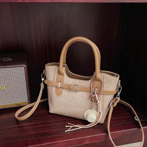 Retro contrast color women handbag casual tote bag PU leather crossbody shoulder bag