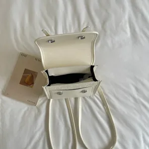 Chic white leather backpack for women, casual college style school bag, minimalist daily daypack