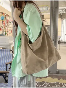 Grand sac cabas d'épaule en suédine style décontracté pour femme, sac fourre-tout élégant d'été.