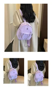 Casual light purple minimalist nylon backpack detail view showing the compact daily style design