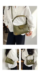 Detailed view of the elegant woven leather shoulder bag showing texture and craftsmanship.