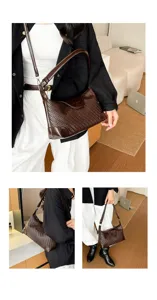 Chic dark brown woven leather shoulder bag for women, stylish underarm hobo bag for daily commute.