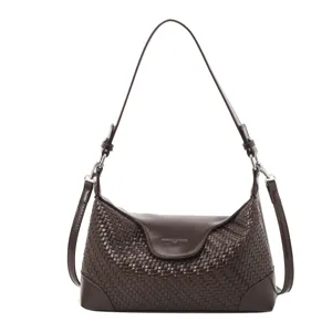 Womens woven underarm shoulder bag stylish chic brown leather crossbody purse main view