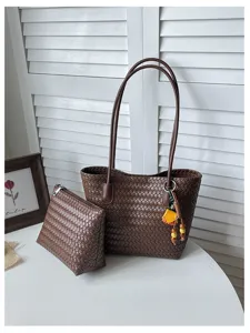Stijlvolle geweven lederen shopper grote capaciteit minimalistische schoudertas voor dames zomer.
