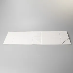 White flat-packed magnetic gift box, premium cardboard foldable presentation packaging.