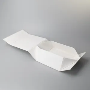 White foldable gift box with magnetic flip cover design, showing detailed construction.