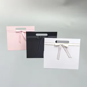 Triangle Folding Gift Box With Bow Ribbon Portable Party Favor Storage Box For Wedding Birthday Present Packaging