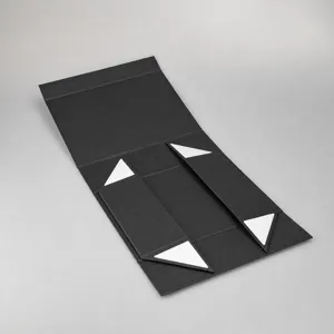 Black foldable gift box for clothing and suits, collapsible rigid paper box with corners.