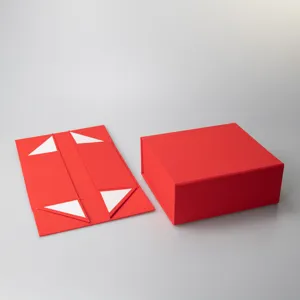 Red folding gift box with lid, large gift packaging box for presents, elegant storage box for retail.