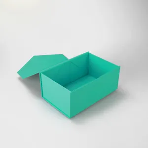 Boîte-cadeau pliante cyan avec couvercle aimanté, élégant coffret rigide pour emballage cadeau.
