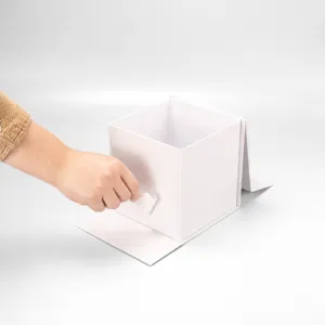 White foldable square gift box detail view, sturdy cardboard packaging box for events.