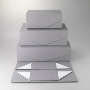 Elegante graue faltbare Geschenkschachtel mit Magnetverschluss für hochwertige Verpackungen.