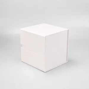 White square folding gift box detail, eco-friendly hard paper magnetic closure box.