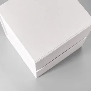 Close-up detail of white square folding gift box with premium texture and rigid box structure.
