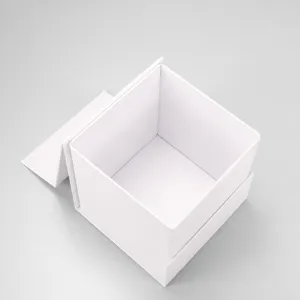 White square folding gift box, rigid flip top packaging box, clean detail display.