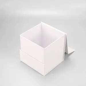 White square folding gift box detail view, solid cardboard structure for premium packaging.