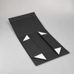 Black folding gift box for apparel suit packaging, one piece flat pack cardboard presentation box