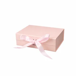 Pink gift box with ribbon folding decorative packaging box for presents and apparel storage