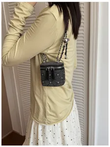 Mini gewatteerde denim vanity tas met kettingriem en strass steentjes voor vrouwen handtas
