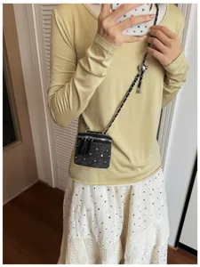 Kinderen mini gewatteerde strass ketting crossbody doos tas stijlvolle meisjes tas