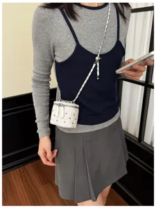 Mini gewatteerde crossbody tas met diamantketting, stijlvolle lederen vanity box tas.