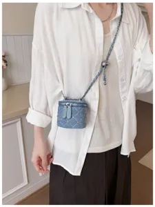 Mini denim gewatteerde ketting make-tas voor dames en kinderen, chique crossbody tas.