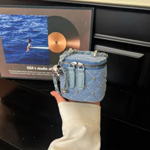 Mode Gestikt Stof Box Crossbodytas Elegant Strass Gevoerd Ruitpatroon Ketting Mini Schoudertas Ritssluiting Portemonnee Voor Dames Kinderen