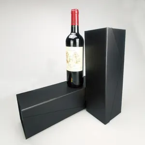 Black Folding Wine Gift Box Cardboard Integrated Molding Packaging Box For Wine Bottle Party Wedding Celebration Storage