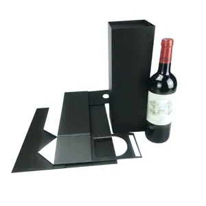 Boite a vin pliante noire emballage cadeau pour bouteille de vin et stockage securise.