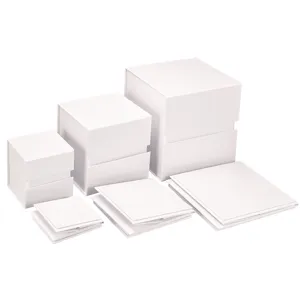 White square folding gift boxes, one-piece rigid cube presentation boxes for packaging.