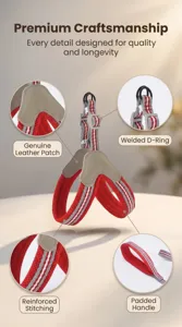 Close up view showing durable red mesh pet harness with reinforced stitching details.